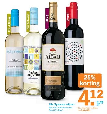 Promotions Alle spaanse wijnen alle spaanse wijnen - Vins rouges - Valide de 12/08/2019 à 18/08/2019 chez Albert Heijn