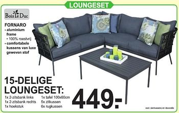 Promoties Loungeset fornaro 15-delige loungeset - Bois le Duc - Geldig van 12/08/2019 tot 31/08/2019 bij Van Cranenbroek