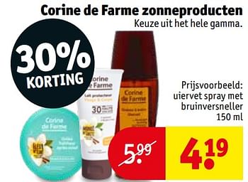 Promoties Corine de farme zonneproducten uiervet spray met bruinversneller - Corine de farme - Geldig van 13/08/2019 tot 18/08/2019 bij Kruidvat