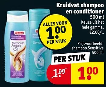 Promoties Kruidvat shampoo en conditioner shampoo sensitive - Huismerk - Kruidvat - Geldig van 13/08/2019 tot 18/08/2019 bij Kruidvat