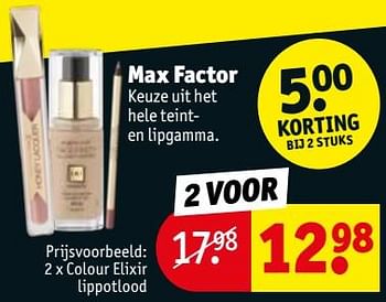 Promotions Max factor colour elixir lippotlood - Max Factor - Valide de 13/08/2019 à 18/08/2019 chez Kruidvat