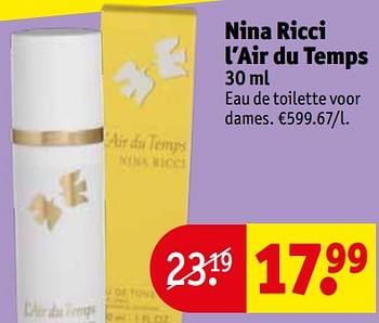 Promoties Nina ricci l`air du temps - Nina Ricci - Geldig van 13/08/2019 tot 18/08/2019 bij Kruidvat