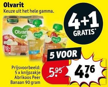 Promoties Olvarit knijpzakje abrikoos peer banaan - Olvarit - Geldig van 13/08/2019 tot 18/08/2019 bij Kruidvat