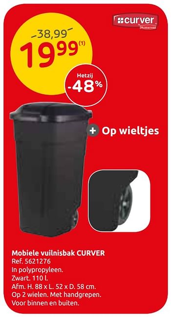 Promoties Mobiele vuilnisbak curver - Curver - Geldig van 21/08/2019 tot 02/09/2019 bij Brico
