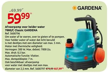 Promoties Afvoerpomp voor helder water 7000-c classic gardena - Gardena - Geldig van 21/08/2019 tot 02/09/2019 bij Brico