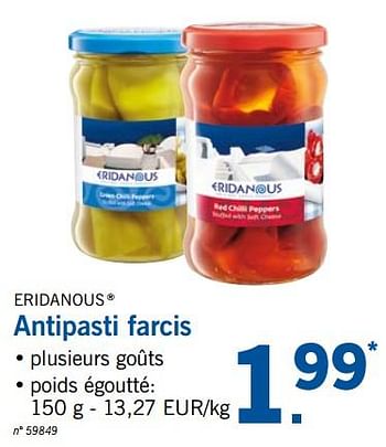 Promotions Antipasti farcis - Eridanous - Valide de 19/08/2019 à 24/08/2019 chez Lidl