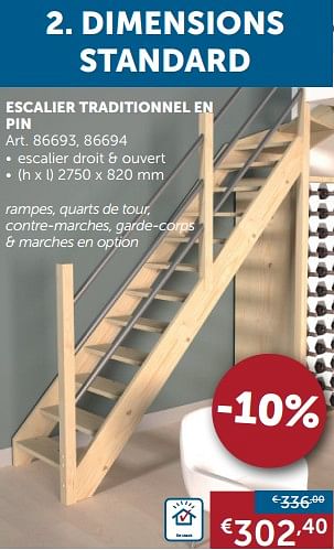 Promotions Escalier traditionnel en pin - Produit maison - Zelfbouwmarkt - Valide de 20/08/2019 à 23/09/2019 chez Zelfbouwmarkt