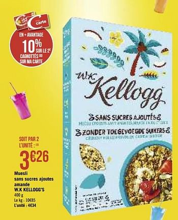 Promotions Muesli sans sucres ajoutes amande w.k kellogg`s - Kellogg's - Valide de 13/08/2019 à 25/08/2019 chez Super Casino