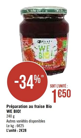Promoties Préparation au fraise bio we bio! - Valade - Geldig van 13/08/2019 tot 25/08/2019 bij Super Casino
