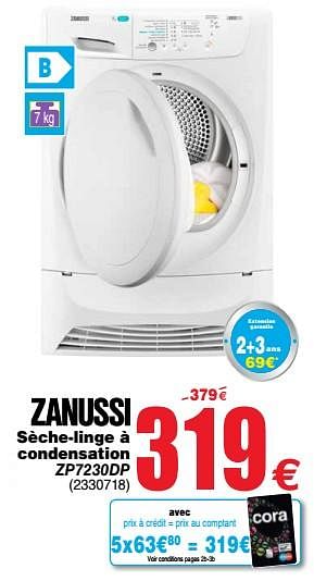 Promotions Zanussi sèche-linge à condensation zp7230dp - Zanussi - Valide de 13/08/2019 à 26/08/2019 chez Cora