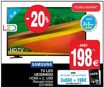 Promoties Samsung tv led ue32n4000 hdmi x 2, usb - Samsung - Geldig van 13/08/2019 tot 26/08/2019 bij Cora