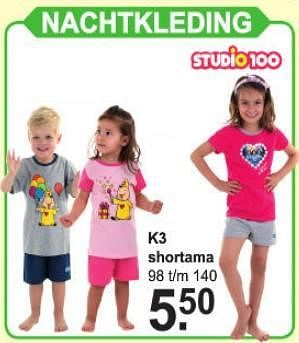 Promotions Nachtkleding k3 shortama - Studio 100 - Valide de 29/07/2019 à 17/08/2019 chez Van Cranenbroek
