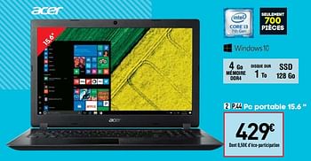 Promotions Acer pc portable 15.6 - Acer - Valide de 06/08/2019 à 26/08/2019 chez Conforama