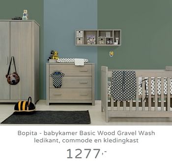 Promoties Bopita - babykamer basic wood gravel wash ledikant, commode en kledingkast - Bopita - Geldig van 11/08/2019 tot 17/08/2019 bij Baby & Tiener Megastore