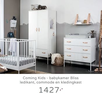 Promoties Coming kids - babykamer bliss ledikant, commode en kledingkast - Coming Kids - Geldig van 11/08/2019 tot 17/08/2019 bij Baby & Tiener Megastore