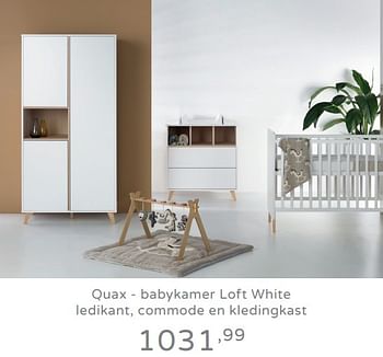 Promoties Quax - babykamer loft white ledikant, commode en kledingkast - Quax - Geldig van 11/08/2019 tot 17/08/2019 bij Baby & Tiener Megastore