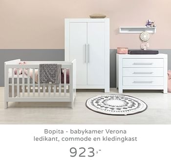 Promotions Bopita - babykamer verona ledikant, commode en kledingkast - Bopita - Valide de 11/08/2019 à 17/08/2019 chez Baby & Tiener Megastore