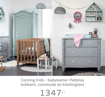 Promotions Coming kids - babykamer pebbles ledikant, commode en kledingkast - Coming Kids - Valide de 11/08/2019 à 17/08/2019 chez Baby & Tiener Megastore