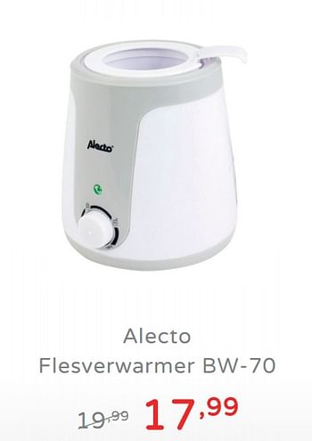 Promoties Alecto flesverwarmer bw-70 - Alecto - Geldig van 11/08/2019 tot 17/08/2019 bij Baby & Tiener Megastore