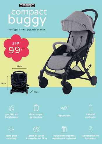 Promoties Compact buggy - Cabino - Geldig van 11/08/2019 tot 17/08/2019 bij Baby & Tiener Megastore
