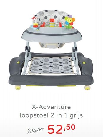 Promoties X-adventure loopstoel 2 in 1 grijs - Xadventure - Geldig van 11/08/2019 tot 17/08/2019 bij Baby & Tiener Megastore