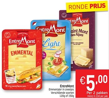 Promoties Entremont emmentaler in sneetjes - Entre Mont - Geldig van 13/08/2019 tot 18/08/2019 bij Intermarche