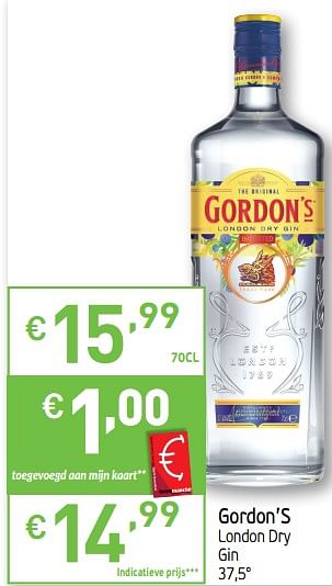 Promoties Gordon`s london dry gin 37,5° - Gordon's - Geldig van 13/08/2019 tot 18/08/2019 bij Intermarche