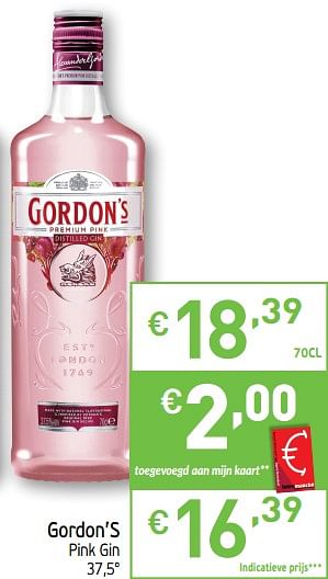 Promoties Gordon`s pink gin 37,5° - Gordon's - Geldig van 13/08/2019 tot 18/08/2019 bij Intermarche