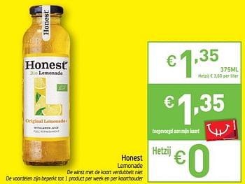 Promoties Honest lemonade - Bio Honest - Geldig van 13/08/2019 tot 18/08/2019 bij Intermarche