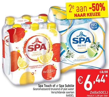 Promoties Spa touch of of spa subtile gearomatiseerd bruisend of plat water - Spa - Geldig van 13/08/2019 tot 18/08/2019 bij Intermarche