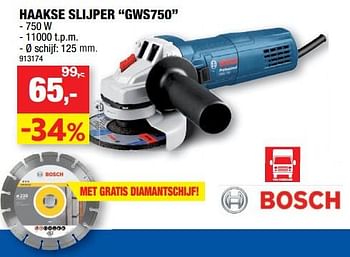 Promoties Bosch Haakse slijper gws750 - Bosch - Geldig van 14/08/2019 tot 25/08/2019 bij Hubo