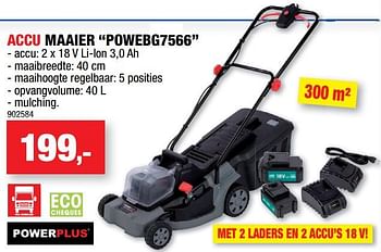 Promoties Powerplus accu maaier powebg7566 - Powerplus - Geldig van 14/08/2019 tot 25/08/2019 bij Hubo