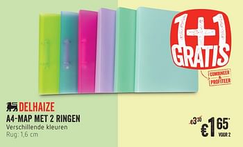 Promoties A4-map met 2 ringen 30 verschillende kleuren - Huismerk - Delhaize - Geldig van 14/08/2019 tot 21/08/2019 bij Delhaize