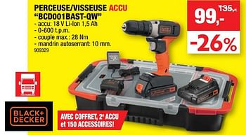 Perceuse-visseuse Black + Decker BDCHD18C2TA-QW à percussion 18V (2  batteries)