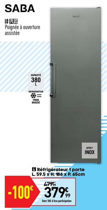Promoties Saba réfrigérateur 1 porte - Saba - Geldig van 06/08/2019 tot 26/08/2019 bij Conforama