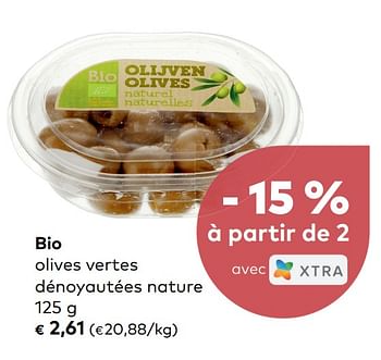 Promotions Bio olives vertes dénoyautées nature - Produit maison - Bioplanet - Valide de 07/08/2019 à 03/09/2019 chez Bioplanet