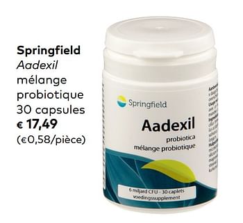 Promotions Springfield aadexil mélange probiotique - Springfield - Valide de 07/08/2019 à 03/09/2019 chez Bioplanet