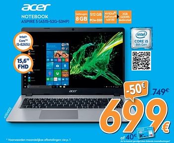 Promoties Acer notebook aspire 5 a515-52g-53np - Acer - Geldig van 16/08/2019 tot 31/08/2019 bij Krefel