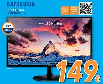 Promoties Samsung pc scherm ls27f350 fhux - Samsung - Geldig van 16/08/2019 tot 31/08/2019 bij Krefel