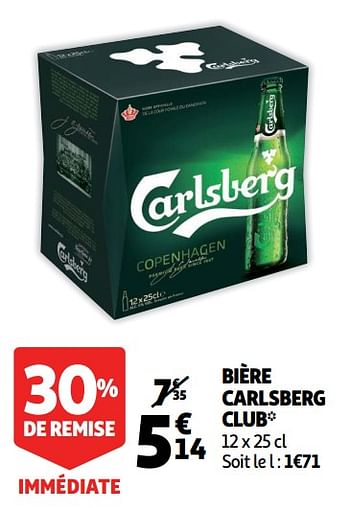 Promotions Bière carlsberg club - Carlsberg Luxe - Valide de 13/08/2019 à 27/08/2019 chez Auchan Ronq