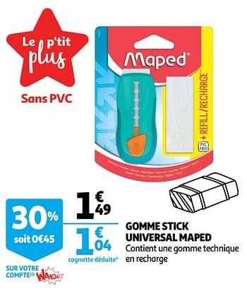 Promotions Gomme stick universal maped - Maped - Valide de 13/08/2019 à 27/08/2019 chez Auchan Ronq