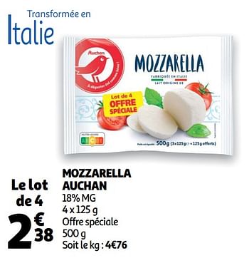 Promoties Mozzarella auchan - Huismerk - Auchan - Geldig van 13/08/2019 tot 27/08/2019 bij Auchan