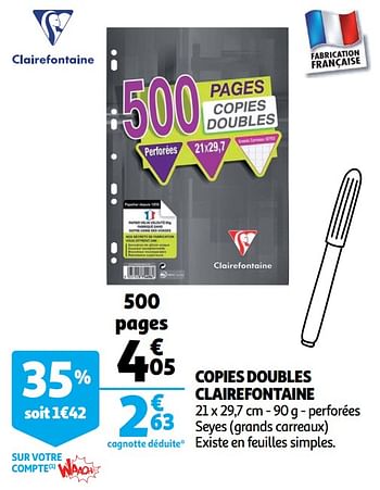 Promotions Copies doubles clairefontaine - Clairefontaine - Valide de 13/08/2019 à 27/08/2019 chez Auchan Ronq