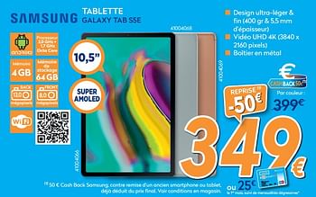 Promotions Samsung tablette galaxy tab s5e - Samsung - Valide de 16/08/2019 à 31/08/2019 chez Krefel