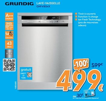 Promotions Grundig lave-vaisselle gnf41834x - Grundig - Valide de 16/08/2019 à 31/08/2019 chez Krefel