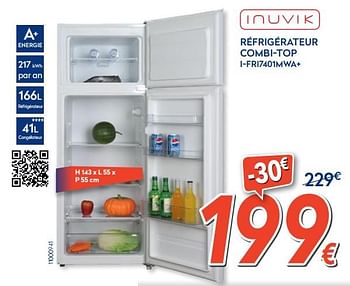 Promoties Inuvik réfrigérateur combi-top i-fri7401mwa+ - Inuvik - Geldig van 16/08/2019 tot 31/08/2019 bij Krefel