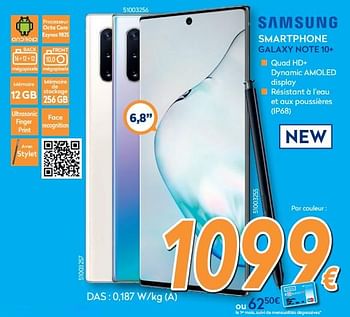 Promotions Samsung smartphone galaxy note 10+ - Samsung - Valide de 16/08/2019 à 31/08/2019 chez Krefel