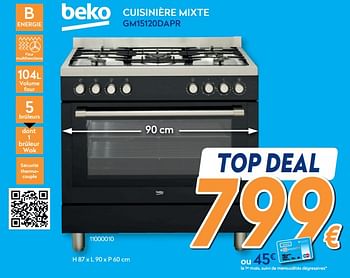 Promoties Beko cuisinière mixte gm15120dapr - Beko - Geldig van 16/08/2019 tot 31/08/2019 bij Krefel