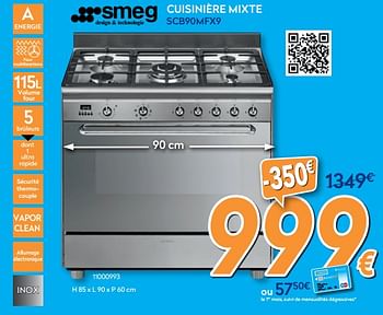 Promoties Smeg cuisinière mixte scb90mfx9 - Smeg - Geldig van 16/08/2019 tot 31/08/2019 bij Krefel