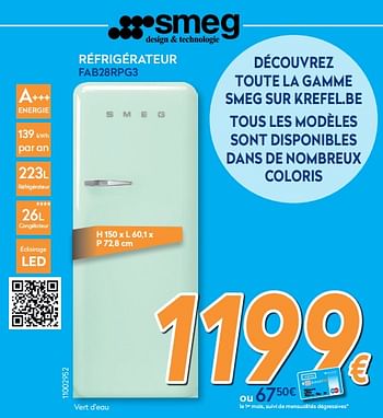 Promotions Smeg réfrigérateur fab28rpg3 - Smeg - Valide de 16/08/2019 à 31/08/2019 chez Krefel